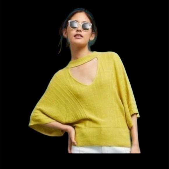 Anthropologie Lime green yellow knit bohemian knit open neck sweater - Picture 1 of 10